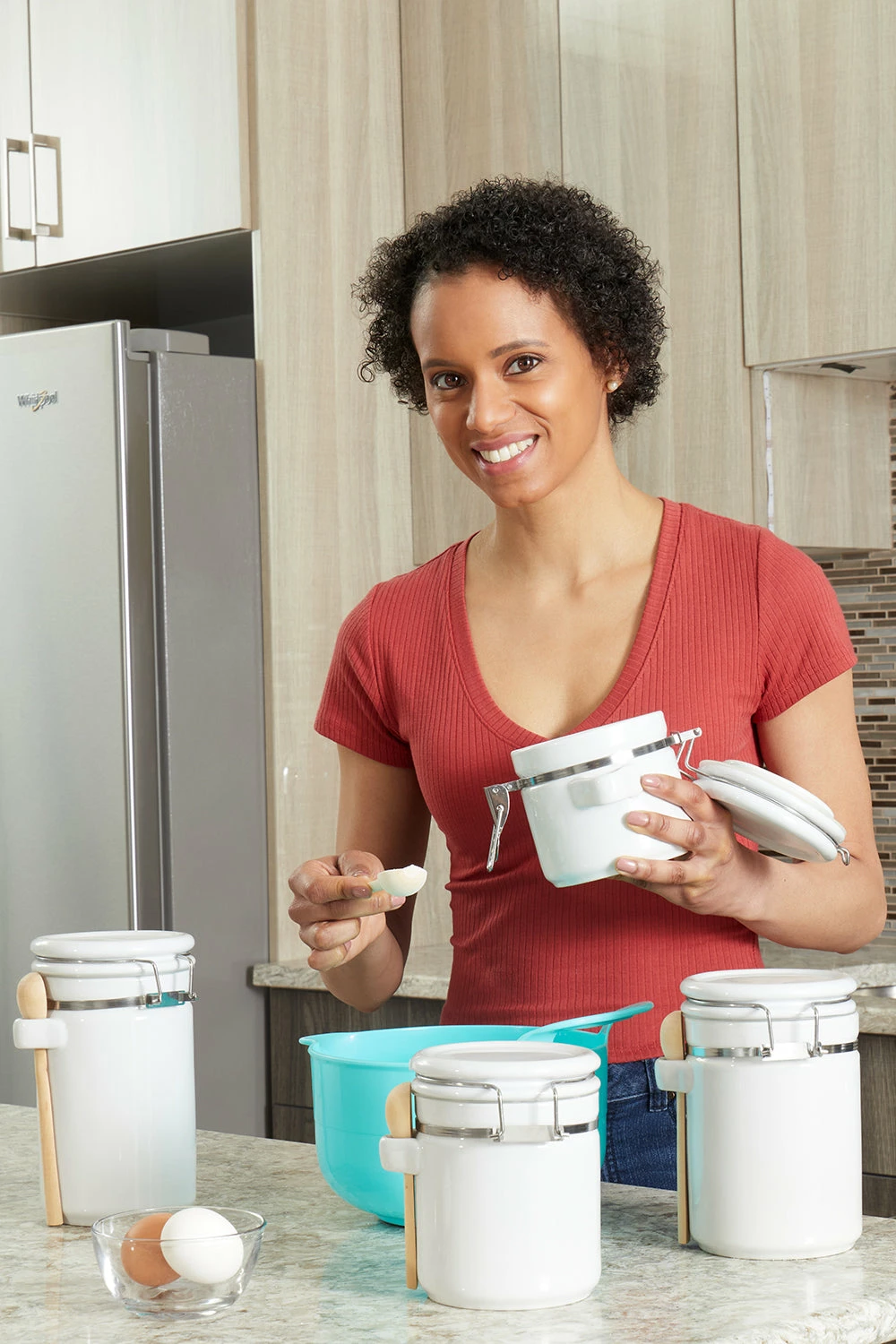 Outlet ๐งจ Home Basics 4 Piece Ceramic Canister Set with Wooden Spoons, White โ๏ธ 7 Outlet ๐งจ Home Basics 4 Piece Ceramic Canister Set with Wooden Spoons, White โ๏ธ - Image 5