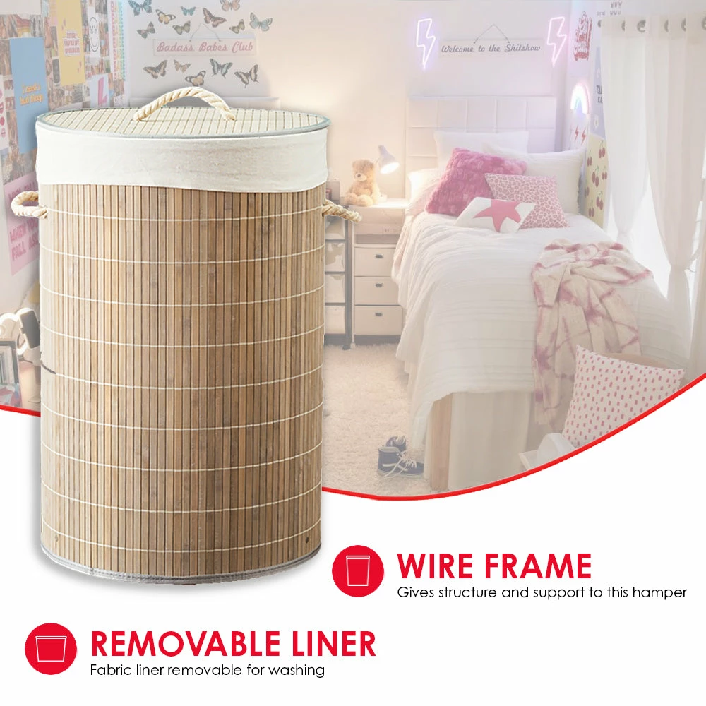 Discount 👍 Home Basics Round Bamboo Hamper, Grey 😍 8 Discount 👍 Home Basics Round Bamboo Hamper, Grey 😍 - Image 6
