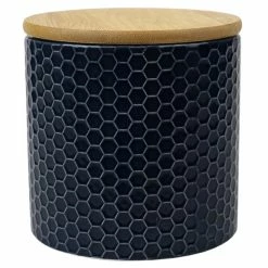 New 👏 Home Basics Honeycomb Small Ceramic Canister, Navy 🥰