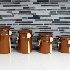 Outlet ⌛ Home Basics 4 Piece Ceramic Canisters with Easy Open Air-Tight Clamp Top Lid and Wooden Spoons, Brown ⌛ -Home Basics Sales 6f9818be689844d8958f93562cc5437a e2c8ce1a cb4a 4939 bbc6 19195d29c8ae 1080x