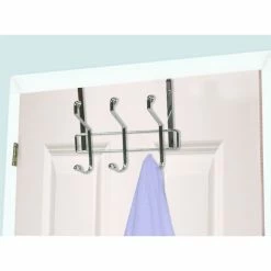 Promo 👍 Home Basics 3 Dual Hook Over the Door Chrome Plated Steel Hanging Organizing Rack ✨
