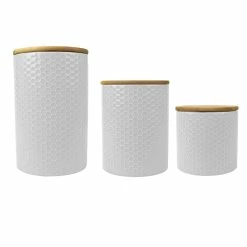 Promo 🔥 Home Basics Honeycomb 3 Piece Ceramic Canister Set, White 😉