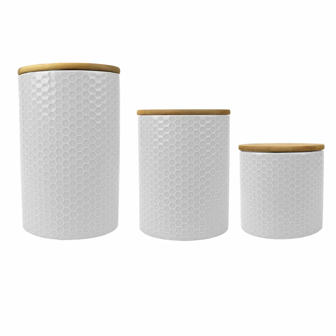 Promo 🔥 Home Basics Honeycomb 3 Piece Ceramic Canister Set, White 😉 3 Promo 🔥 Home Basics Honeycomb 3 Piece Ceramic Canister Set, White 😉