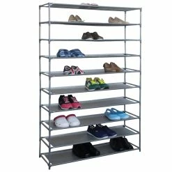 Coupon 😍 Home Basics 50 Pair Non-Woven Multi-Purpose Stackable Free-Standing 👟 Shoe Rack, Grey 🎁