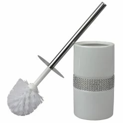 Deals โ๏ธ Home Basics Sequin Accented Ceramic Luxury Hideaway Toilet Brush Holder with Steel Handle, White ๐