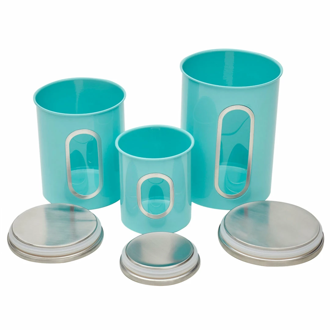 Deals ⌛ Home Basics 3 Piece Stainless Steel Top Canisters with Windows, Turquoise ❤️ 7 Deals ⌛ Home Basics 3 Piece Stainless Steel Top Canisters with Windows, Turquoise ❤️ - Image 5