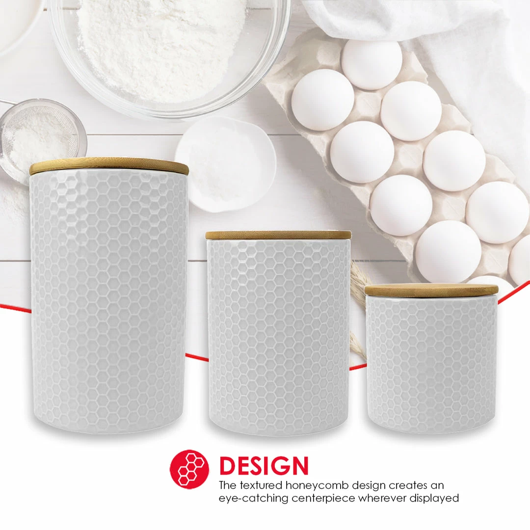 Promo 🔥 Home Basics Honeycomb 3 Piece Ceramic Canister Set, White 😉 8 Promo 🔥 Home Basics Honeycomb 3 Piece Ceramic Canister Set, White 😉 - Image 6