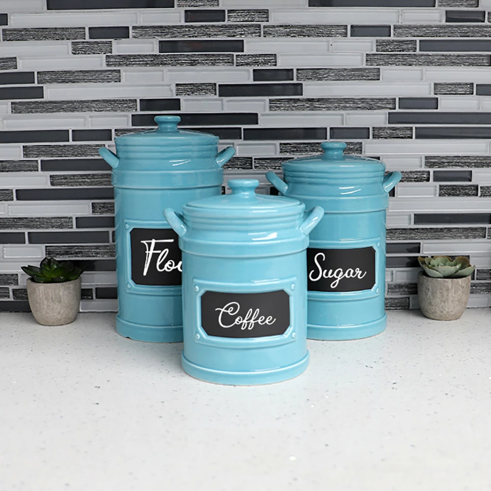 Budget 👏 Home Basics 3 Piece Ceramic Canisters with Chalkboard Labels, Turquoise 🌟 8 Budget 👏 Home Basics 3 Piece Ceramic Canisters with Chalkboard Labels, Turquoise 🌟 - Image 6