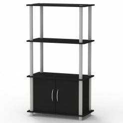 Discount 👍 Home Basics 4 Tier Storage Shelf with Cabinet, Black 👍