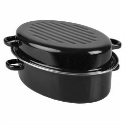 Wholesale 🧨 Home Basics Deep Oval Natural Non-Stick 14” Enameled Carbon Steel Roaster Pan with Lid, Black ✔️ -Home Basics Sales 88cacae7913241c8b304a01376951737 1080x