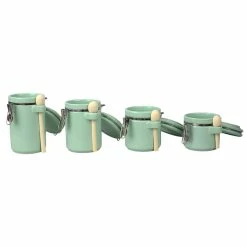 Brand new 🌟 Home Basics 4 Piece Ceramic Canisters with Easy Open Air-Tight Clamp Top Lid and Wooden Spoons, Mint 🔥 -Home Basics Sales 891a464422d44c21afc33180a72b43cb 1080x