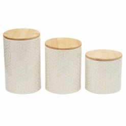 Brand new 🎁 Home Basics Cubix 3 Piece Ceramic Canister Set with Bamboo Top, White 🤩