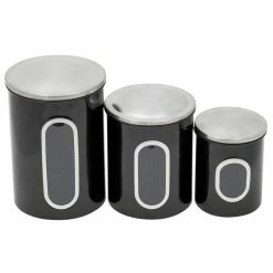 Hot Sale 🥰 Home Basics 3 Piece Stainless Steel Top Canisters with Windows, Black 🎉