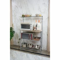 Promo โค๏ธ Home Basics 4 Tier Microwave Stand with Wood Tabletop, Chrome ๐คฉ