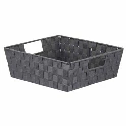 Flash Sale 👍 Home Basics Polyester Woven Strap Open Bin, Grey 🧨
