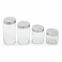 Flash Sale 🛒 Home Basics 4 Piece Canister Set with Stainless Steel Lids ⌛