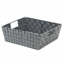 Best Sale ❤️ Home Basics Stripe Woven Strap Large Storage Bin, Grey 😍