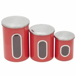 Budget 🌟 Home Basics 3 Piece Stainless Steel Top Canisters with Windows, Red 😀