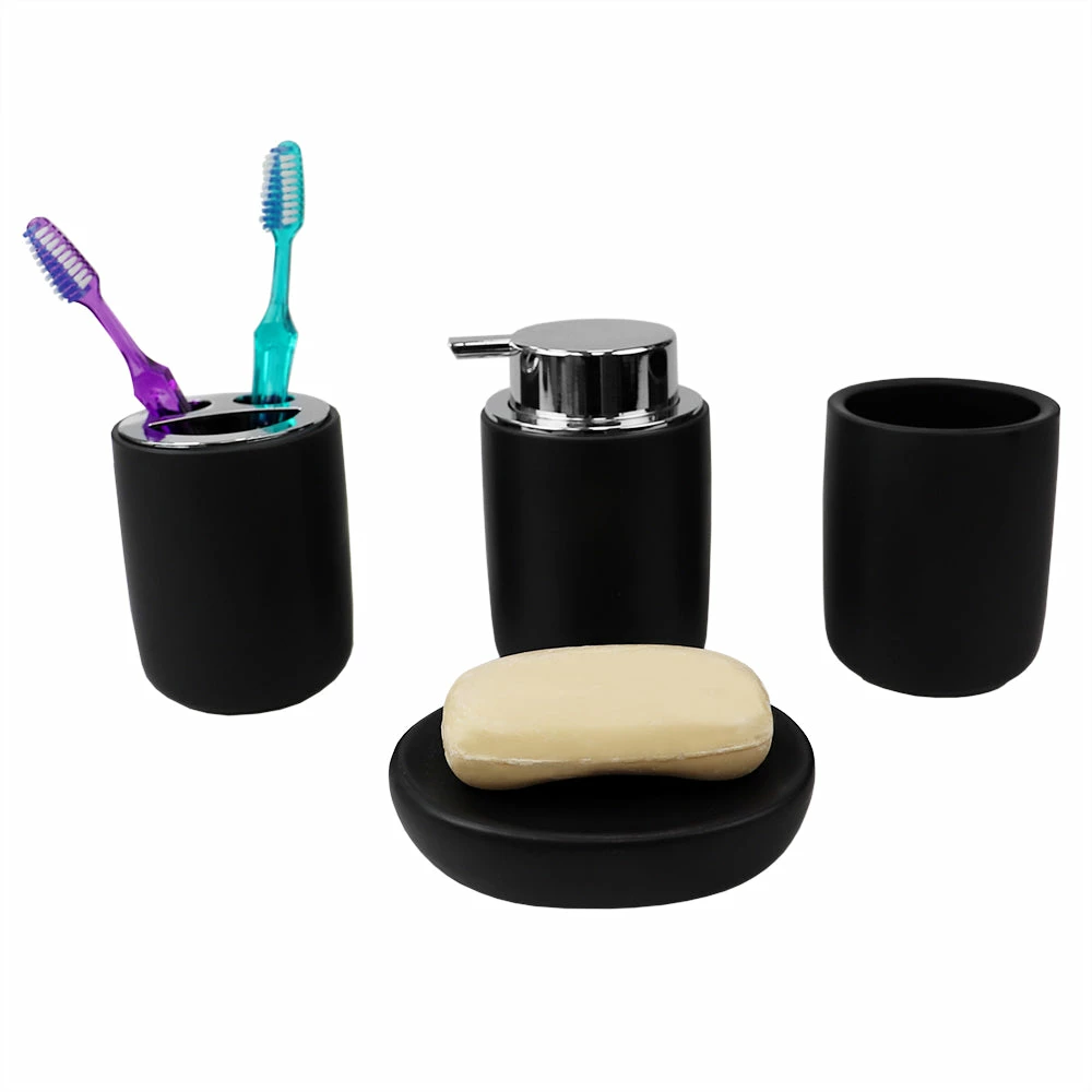 New 🥰 Home Basics Luxem 4 Piece Ceramic Bath Accessory Set, Black 🎁 4 New 🥰 Home Basics Luxem 4 Piece Ceramic Bath Accessory Set, Black 🎁 - Image 2