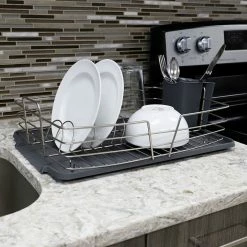 Budget 👍 Home Basics Michael Graves Design Deluxe Dish Rack with Satin Nickel Finish Wire and Removable Dual Compartment Utensil Holder, Grey/Silver 🤩 -Home Basics Sales 9eb8f228b7cb4f4b99790a7a9c79e9d2 1080x