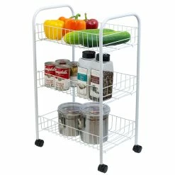 Discount ✨ Home Basics Multi-Purpose Rolling Metal Kitchen Trolley, White 🔥