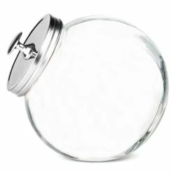 New 🧨 Home Basics Large 91 oz. Round Glass 🍬 Candy Storage Jar with Stainless Steel Top, Clear 🔔
