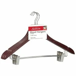 Wholesale 🥰 Home Basics Non-Slip Curved Ultra Smooth Wood Hanger with Metal Clips, (Pack of 3), Cherry 👏