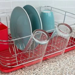Hot Sale ✔️ Home Basics 3 Piece Chrome Plated Steel and Plastic Dish Rack, Red ⌛ -Home Basics Sales aa1f45c1da654bdb8279dce6fcdfd2bc 1080x