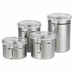 Hot Sale 😉 Home Basics 4 Piece Stainless Steel Canister Set 🔔