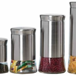 Cheapest 🤩 Home Basics Essence Collection 4 Piece Stainless Steel Canister Set 😉