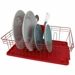 Best Pirce 🛒 Home Basics 3 Piece Dish Rack, Red 🌟
