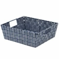 Best deal 😀 Home Basics Stripe Large Woven Strap Open Bin, Blue ❤️