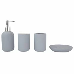 Best deal ✨ Home Basics Home Basic 4 Piece Rubberized Ceramic Bath Accessory Set, Grey 🛒