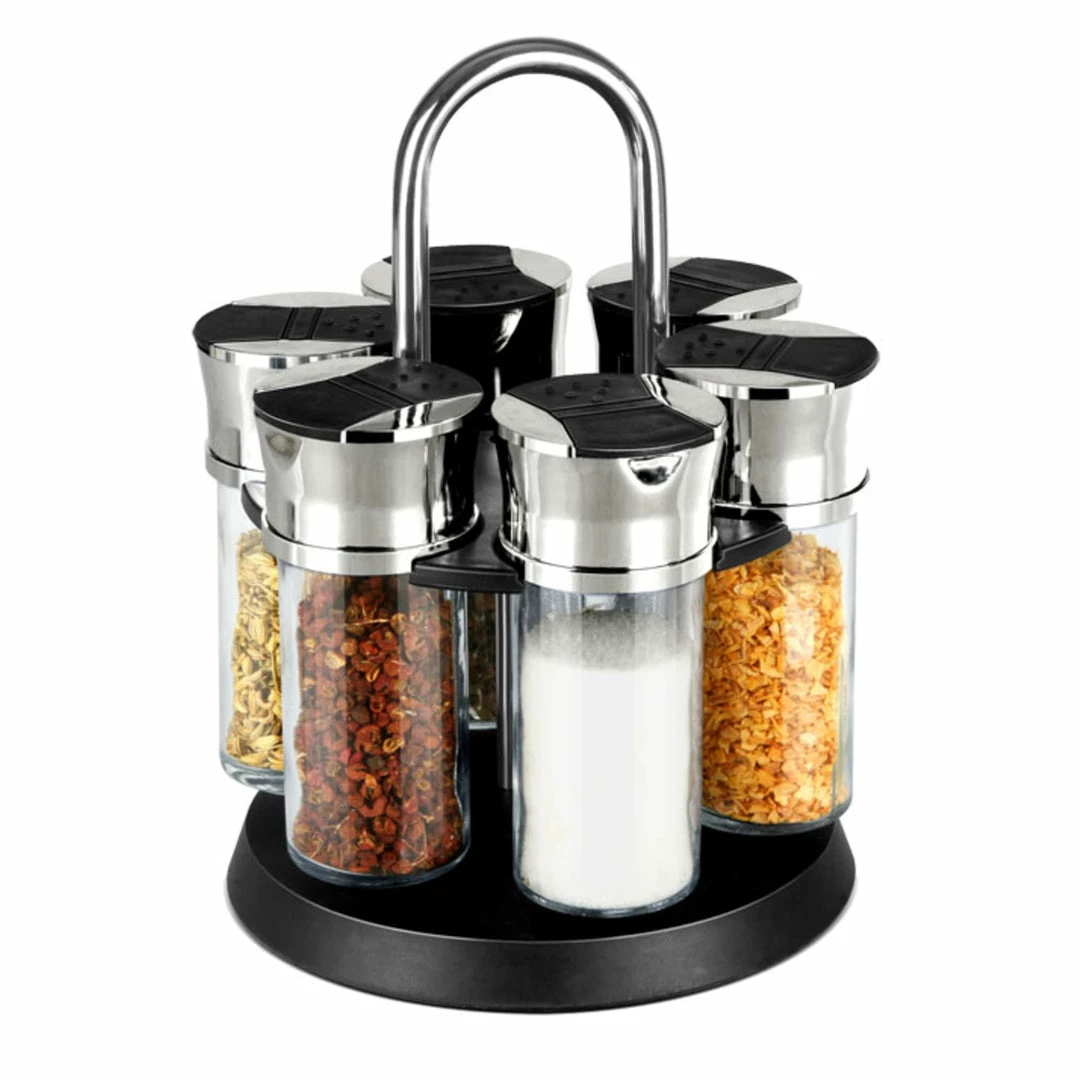 New ❤️ Home Basics Compact Carousel 6-Jar Spice Rack with Steel Carrying Handle, Black 🧨 3 New ❤️ Home Basics Compact Carousel 6-Jar Spice Rack with Steel Carrying Handle, Black 🧨