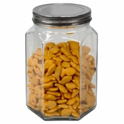 Promo 🛒 Home Basics 37 oz. Medium Hexagon Glass Canister, Clear 🔥