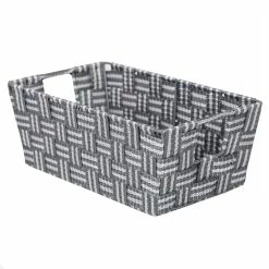 Flash Sale 🌟 Home Basics Stripe Woven Strap Small Storage Bin, Grey 🌟