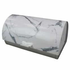 Buy ⭐ Home Basics Marble Like Roll Top Lid Steel Bread Box, White 🌟
