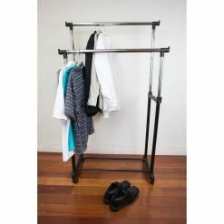 New ✨ Home Basics Chrome Plated Steel Double Garment Rack, Black 😀 -Home Basics Sales c0b6a33619d1405f997e324fb474b59a 1080x