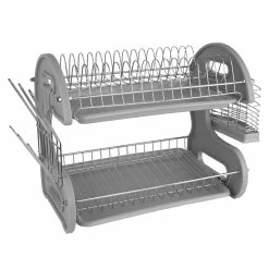 Discount 🎉 Home Basics S Shape 2 Tier Dish Drainer, Grey 🥰