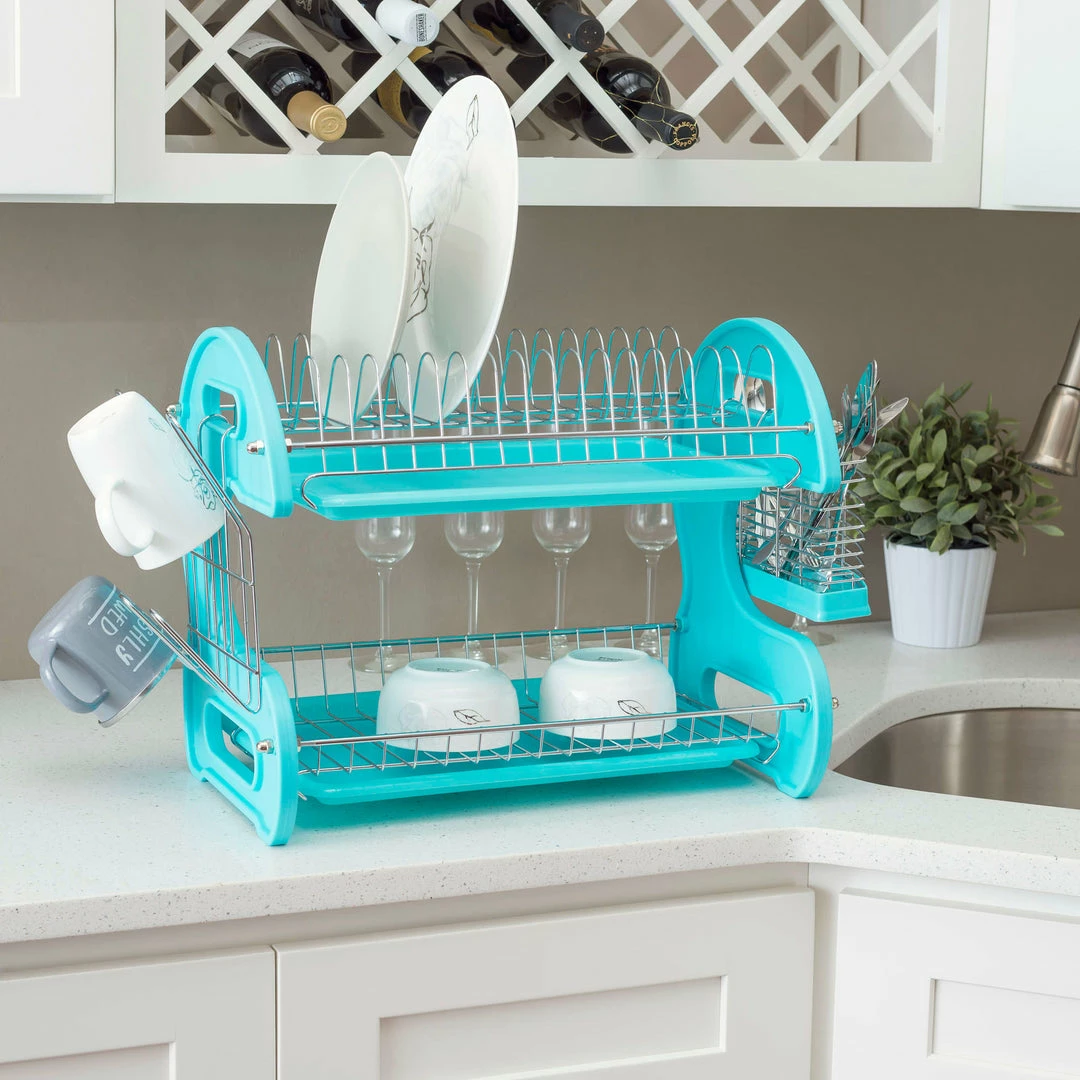 Deals 😉 Home Basics 2 Tier Plastic Dish Drainer, Turquoise ✔️ 5 Deals 😉 Home Basics 2 Tier Plastic Dish Drainer, Turquoise ✔️ - Image 3