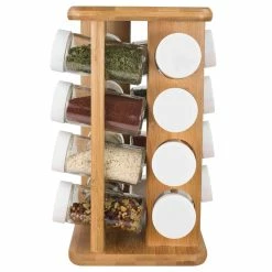 Best Sale 🎁 Home Basics 16 Piece Bamboo Revolving Spice Rack ⌛