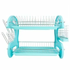 Deals 😉 Home Basics 2 Tier Plastic Dish Drainer, Turquoise ✔️