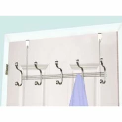 Flash Sale 💯 Home Basics Over the Door 5 Hook Hanging Rack, Satin Nickel 👏