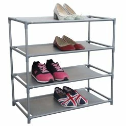 Promo 🎉 Home Basics 12 Pair Non-Woven Multi-Purpose Stackable Free-Standing 👟 Shoe Rack, Grey 👏