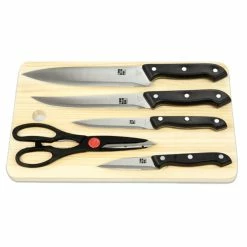Cheapest 🥰 Home Basics Essentials Series 5 Piece Stainless Steel Knife Set with All Natural Wood Cutting Board 😍