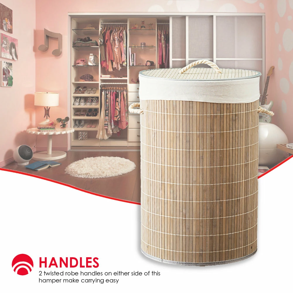 Discount 👍 Home Basics Round Bamboo Hamper, Grey 😍 6 Discount 👍 Home Basics Round Bamboo Hamper, Grey 😍 - Image 4