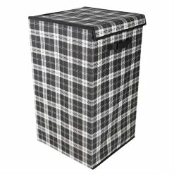 Discount 🎉 Home Basics Plaid Non-Woven Laundry Hamper, Black ⭐
