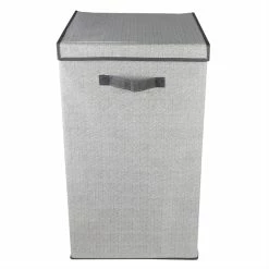 Cheap ⌛ Home Basics Herringbone Non-woven Laundry Hamper with Velcro Closure, Grey ⭐