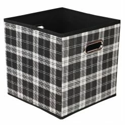 Coupon ๐คฉ Home Basics Plaid Non-Woven Storage Bin with Grommet Handle, Black ๐