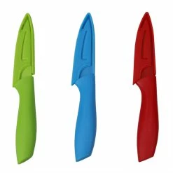 Best deal 🎁 Home Basics 3.5" Stainless Steel Paring Knife with Soft Grip Plastic Handles and Matching Protective Knife Storage Covers, (Set of 3), Multi-Color 🔔